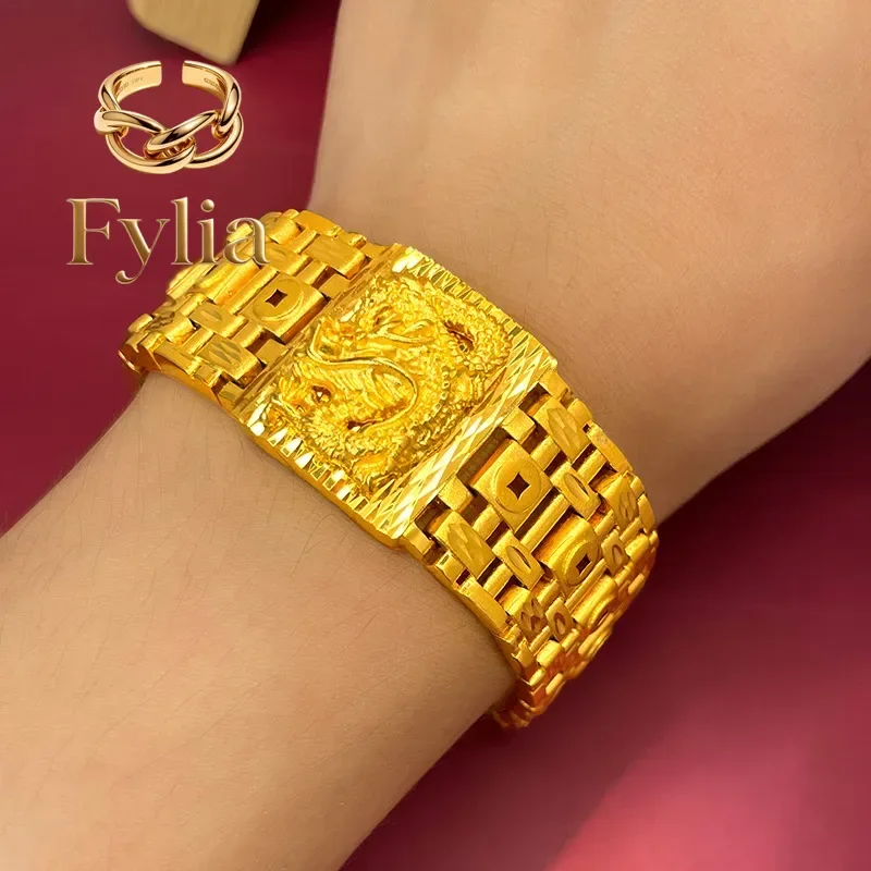 Fylia Jewelry High-end boutique 9999 24K real gold men's boss bracelet domineering Xianglong watch bracelet
Fylia Jewelry High-end boutique 9999 24K real gold men's boss bracelet domineering Xianglong watch bracelet
