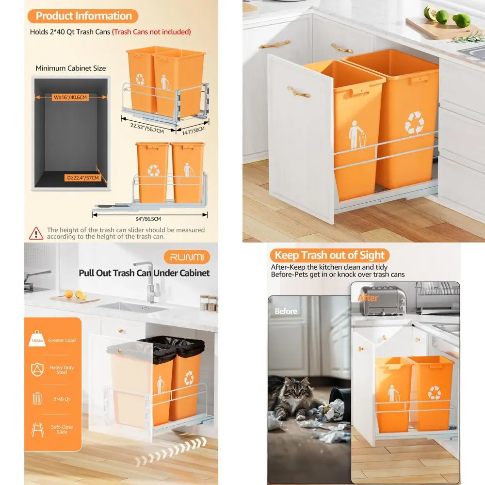 Under-Cabinet Door-Mounted Trash Can with Soft-Close Slides, Fits 16W x 24D Cabinet Openings
Under-Cabinet Door-Mounted Trash Can with Soft-Close Slides, Fits 16W x 24D Cabinet Openings
