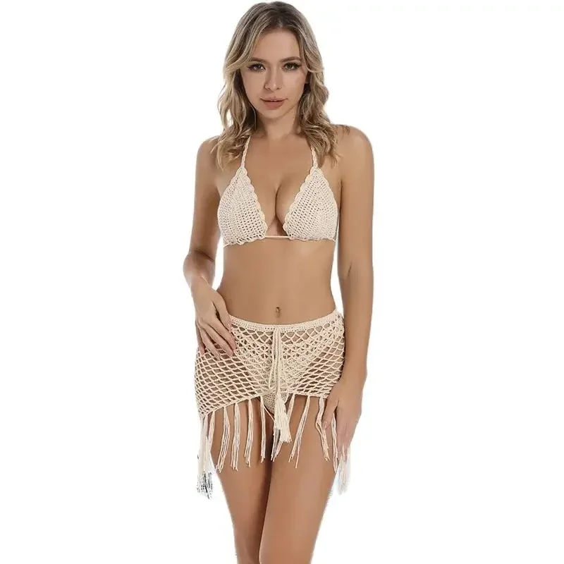 Sexy Mesh Fringe Beach Skirt Bikini Sets Women Handmade Knitting Swimsuits Female Thong Swimming Suits New Back Lace-up Swimwear
Sexy Mesh Fringe Beach Skirt Bikini Sets Women Handmade Knitting Swimsuits Female Thong Swimming Suits New Back Lace-up Swimwear