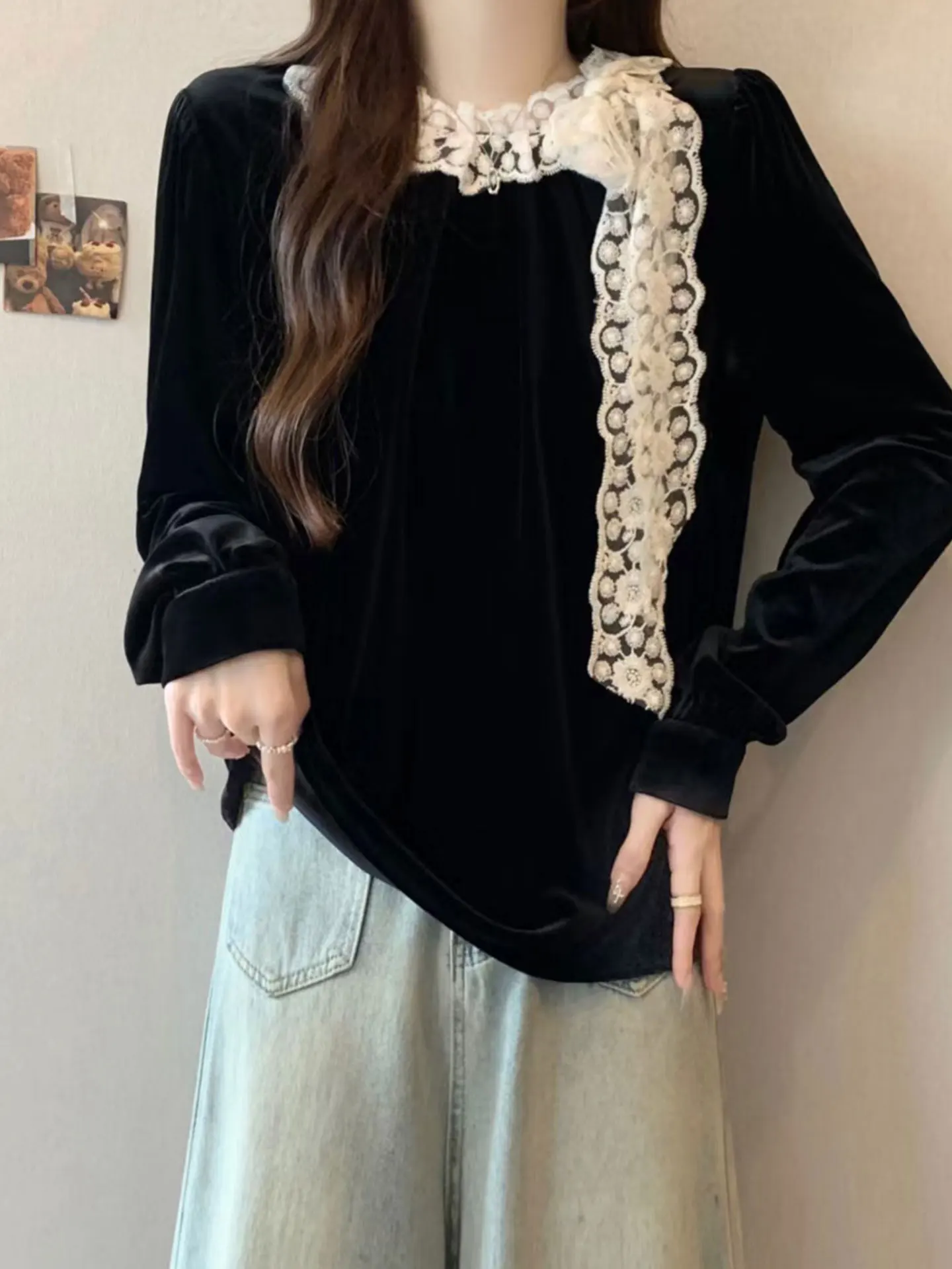 Ele Long Sve Women's irt Lace Collar Trendy Faion plus Size Top High End Feel Good Autumn Winter Clothing
Ele Long Sve Women's irt Lace Collar Trendy Faion plus Size Top High End Feel Good Autumn Winter Clothing