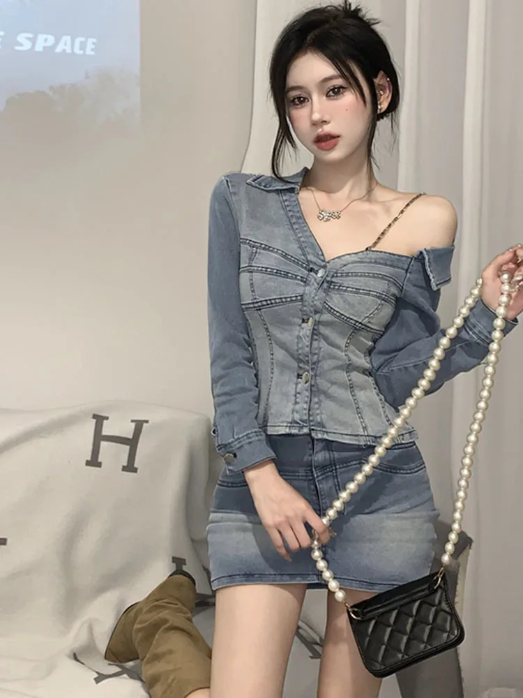 Vintage Denim Set Summer New Coat Top Wrapped Hip Half Skirt Sweet Spicy Girl Two Piece Suits Women
Vintage Denim Set Summer New Coat Top Wrapped Hip Half Skirt Sweet Spicy Girl Two Piece Suits Women