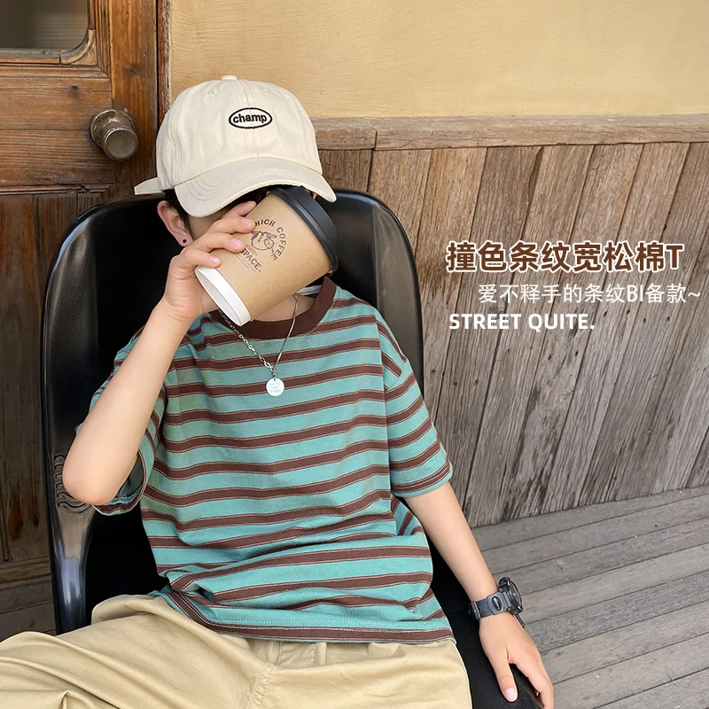 2025 Summer New Boys Korean Version Striped Short-sleeved T-shirt Children's Pure Cotton Half-sleeved Clothes Chi
2025 Summer New Boys Korean Version Striped Short-sleeved T-shirt Children's Pure Cotton Half-sleeved Clothes Chi