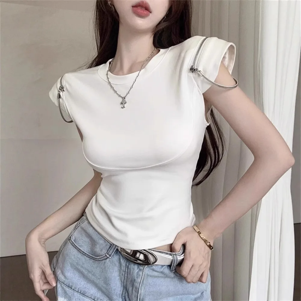 White Padded Shoulder T-Shirt For Women, Summer Short Sleeve Slim Fit Design, Niche Style, Regular Shoulder, Short
White Padded Shoulder T-Shirt For Women, Summer Short Sleeve Slim Fit Design, Niche Style, Regular Shoulder, Short