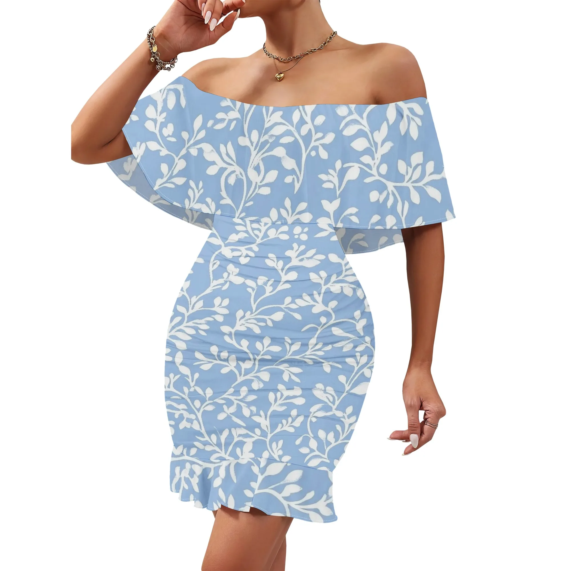 Vacation sexy off the shoulder beach dress, fashionable printed evening dress, and body-hugging dress
Vacation sexy off the shoulder beach dress, fashionable printed evening dress, and body-hugging dress