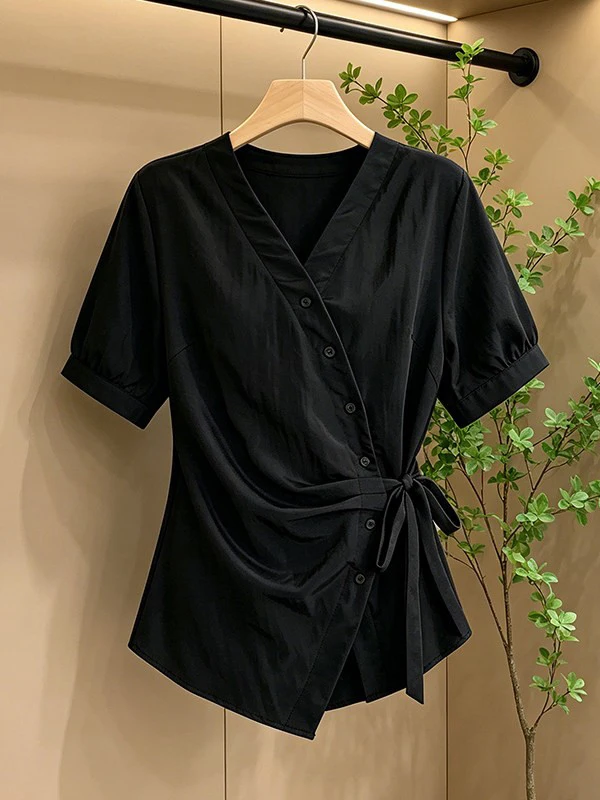plus Size Summer New Style Asymmetric V-Neck Short Sleeve Slimming Shirt Korean Style Commute Fashion Women's Top
plus Size Summer New Style Asymmetric V-Neck Short Sleeve Slimming Shirt Korean Style Commute Fashion Women's Top