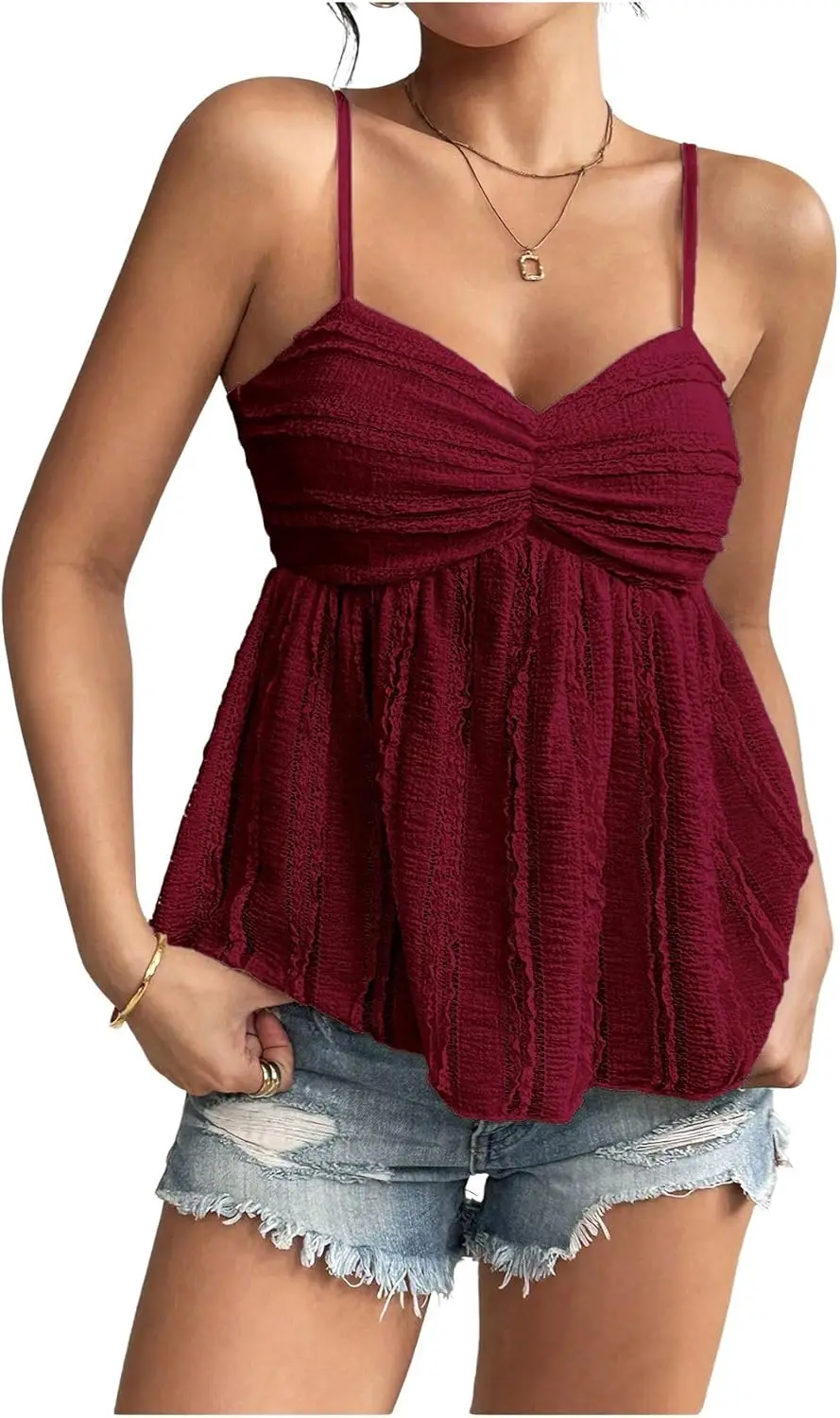 Women's Peplum Babydoll Crop Tops Y2k Ruched Dressy Casual Cute Summer Spaghetti Strap Cami Going Out Top
Women's Peplum Babydoll Crop Tops Y2k Ruched Dressy Casual Cute Summer Spaghetti Strap Cami Going Out Top