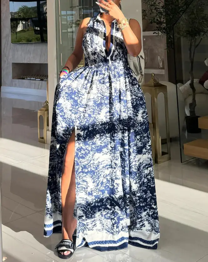 Summer New Elegant Retro Ink Painting Printed Button Front Lapel High Waist Sleeveless Slit Lace Up Women's Casual Dress
Summer New Elegant Retro Ink Painting Printed Button Front Lapel High Waist Sleeveless Slit Lace Up Women's Casual Dress