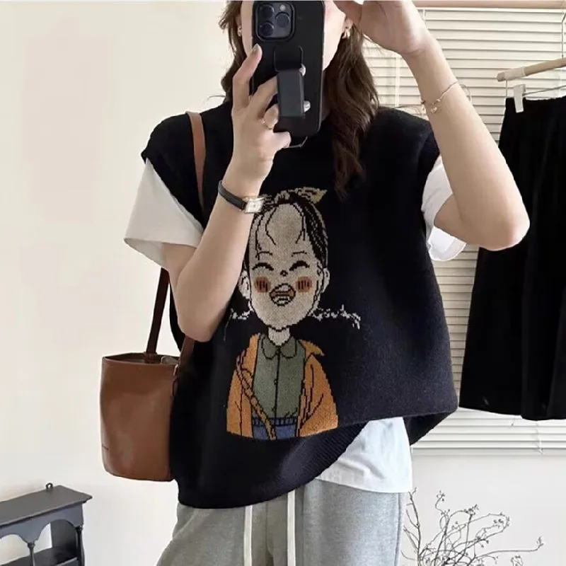 Spring and Autumn Cartoon Knitted Vest Women's New Autumn and Winter Fashion Loose Round Neck Sleeveless Sweater Vest
Spring and Autumn Cartoon Knitted Vest Women's New Autumn and Winter Fashion Loose Round Neck Sleeveless Sweater Vest