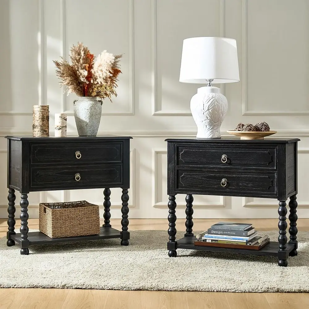 Solid Wood 2-Piece Storage Table Set with Drawers and Open Shelf, Spindle Leg Side Table, End Table with Charging Station in Cha
Solid Wood 2-Piece Storage Table Set with Drawers and Open Shelf, Spindle Leg Side Table, End Table with Charging Station in Cha