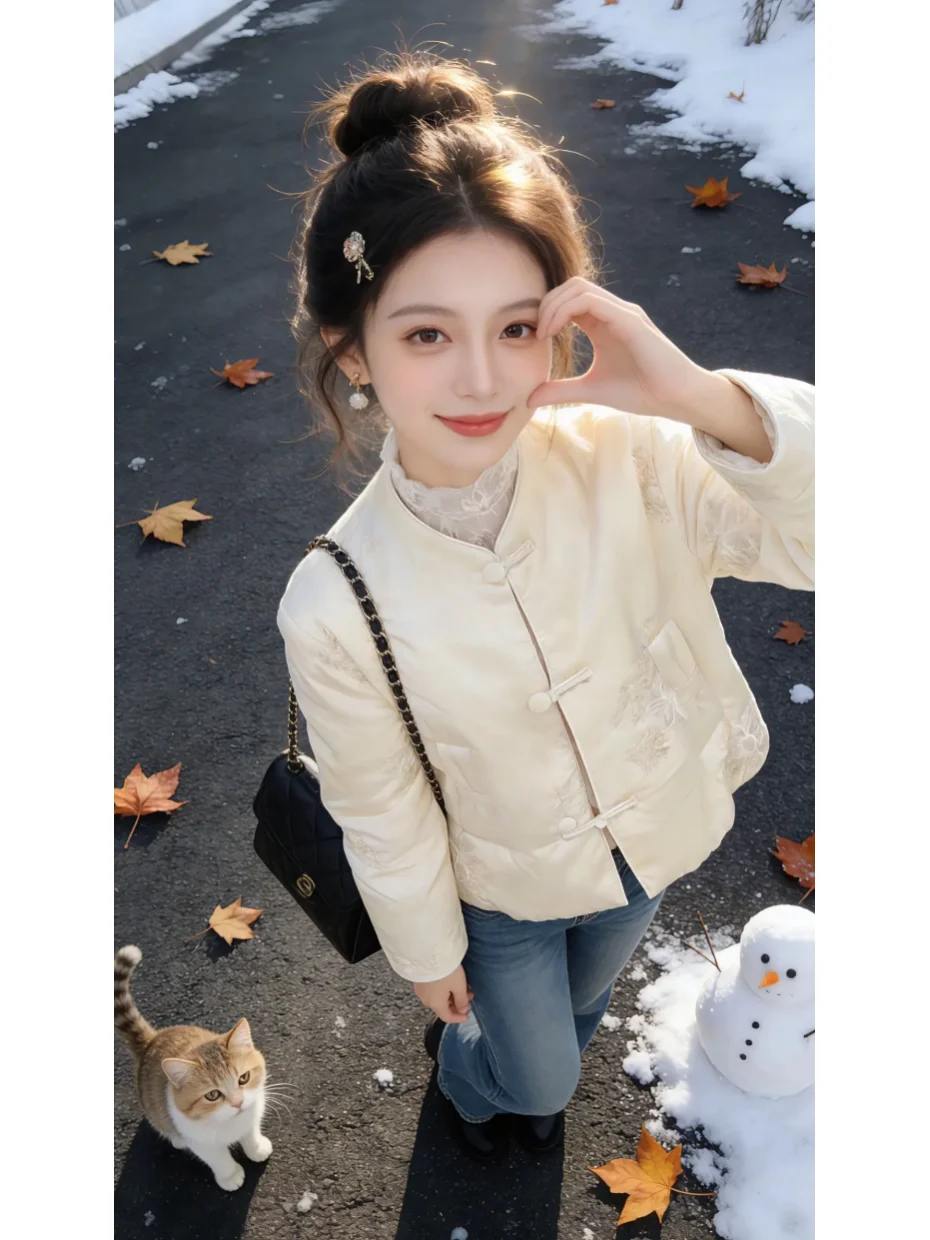 Korean Sle Women's down Cotton Jaet Winter New Loose Parka Thi Warm Cotton Coat Button Detail Long Sve Regular Fit
Korean Sle Women's down Cotton Jaet Winter New Loose Parka Thi Warm Cotton Coat Button Detail Long Sve Regular Fit