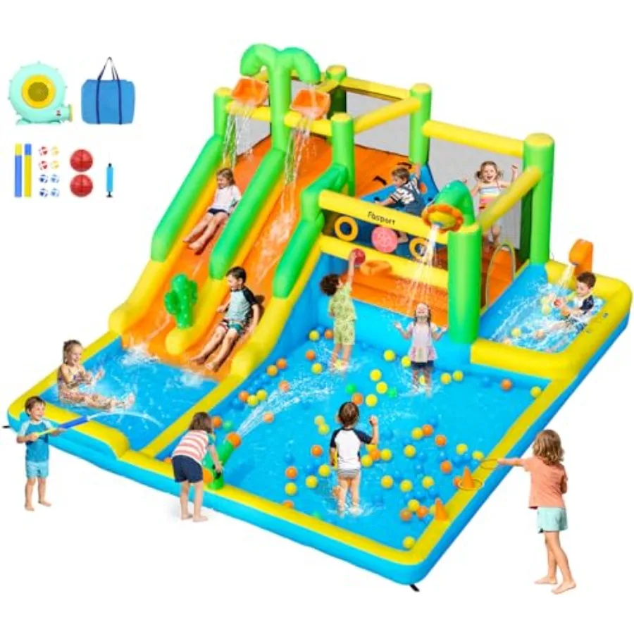 Inflatable Bounce House Double Water Slide, Water Bounce House for Big with Splash Pool, Jumping, Climbing Wall, Bouncy Castle
Inflatable Bounce House Double Water Slide, Water Bounce House for Big with Splash Pool, Jumping, Climbing Wall, Bouncy Castle