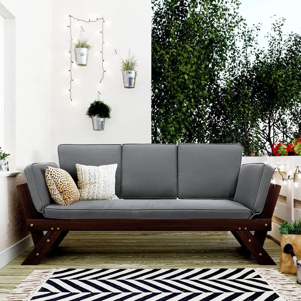Adjustable Wooden Daybed Chaise Lounge Chair with Cushions, Sectional Sofa Set, Teak Finish
Adjustable Wooden Daybed Chaise Lounge Chair with Cushions, Sectional Sofa Set, Teak Finish