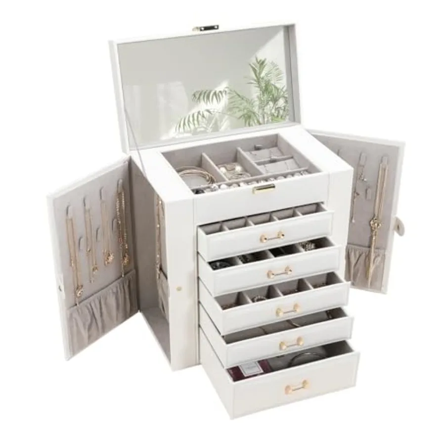 Jewelry Box with Mirror White - Large Jewelry Organizer and Storage for Women
Jewelry Box with Mirror White - Large Jewelry Organizer and Storage for Women