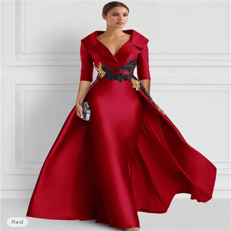 Red A-Line Vintage Embroidered Evening Gown Elegant Dress Tuxedo Dress Formal Floor Length 3/4 Length Sleeve Shirt Collar Satin
Red A-Line Vintage Embroidered Evening Gown Elegant Dress Tuxedo Dress Formal Floor Length 3/4 Length Sleeve Shirt Collar Satin