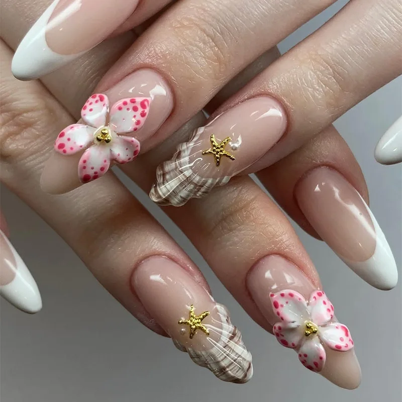 24pcs Glossy Almond Fake Nail Patches Flower Shell Gold Star Design Press On Nails Gentle White French Style False Nail For Girl
24pcs Glossy Almond Fake Nail Patches Flower Shell Gold Star Design Press On Nails Gentle White French Style False Nail For Girl