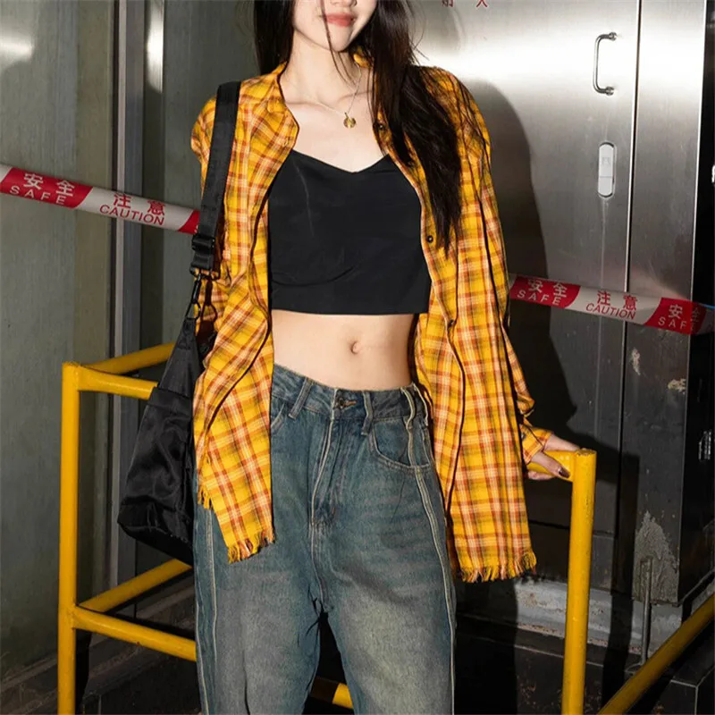 American Yellow Checkered Shirts Women's Spring New Dopamine Shirt Jacket Loose Casual Couple Top
American Yellow Checkered Shirts Women's Spring New Dopamine Shirt Jacket Loose Casual Couple Top