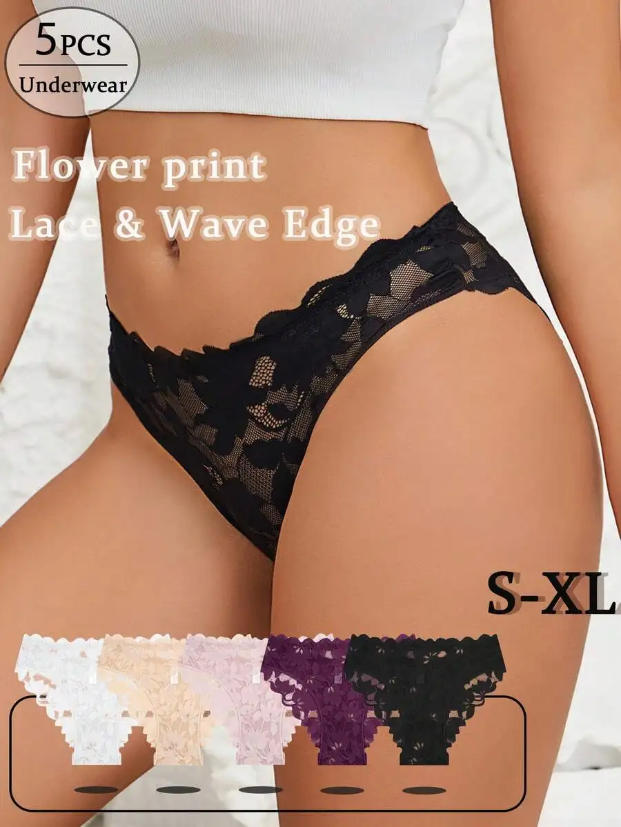 5pcs Women Floral Lace Print Ruffle Edge Panties Set Comfortable Daily Wear
5pcs Women Floral Lace Print Ruffle Edge Panties Set Comfortable Daily Wear