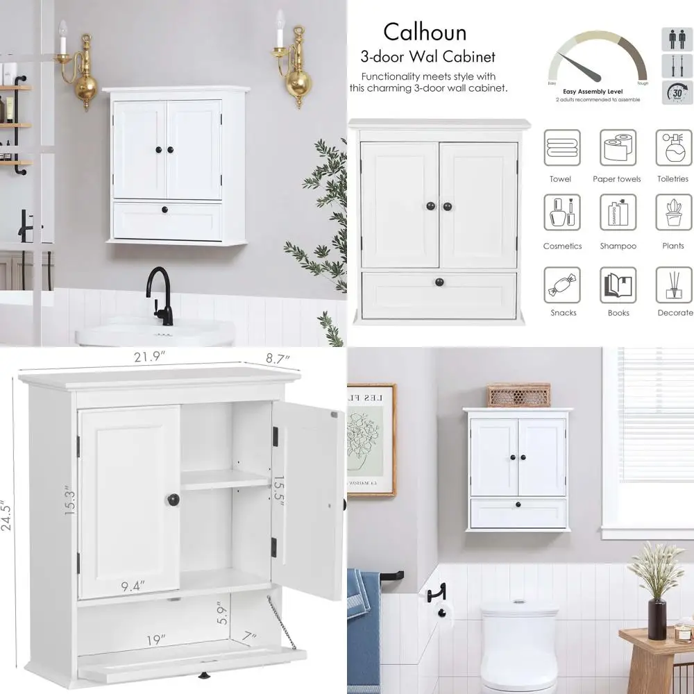 White Wall-Mounted Medicine Cabinet with Adjustable Shelves for Small Bathrooms Over Toilet
White Wall-Mounted Medicine Cabinet with Adjustable Shelves for Small Bathrooms Over Toilet