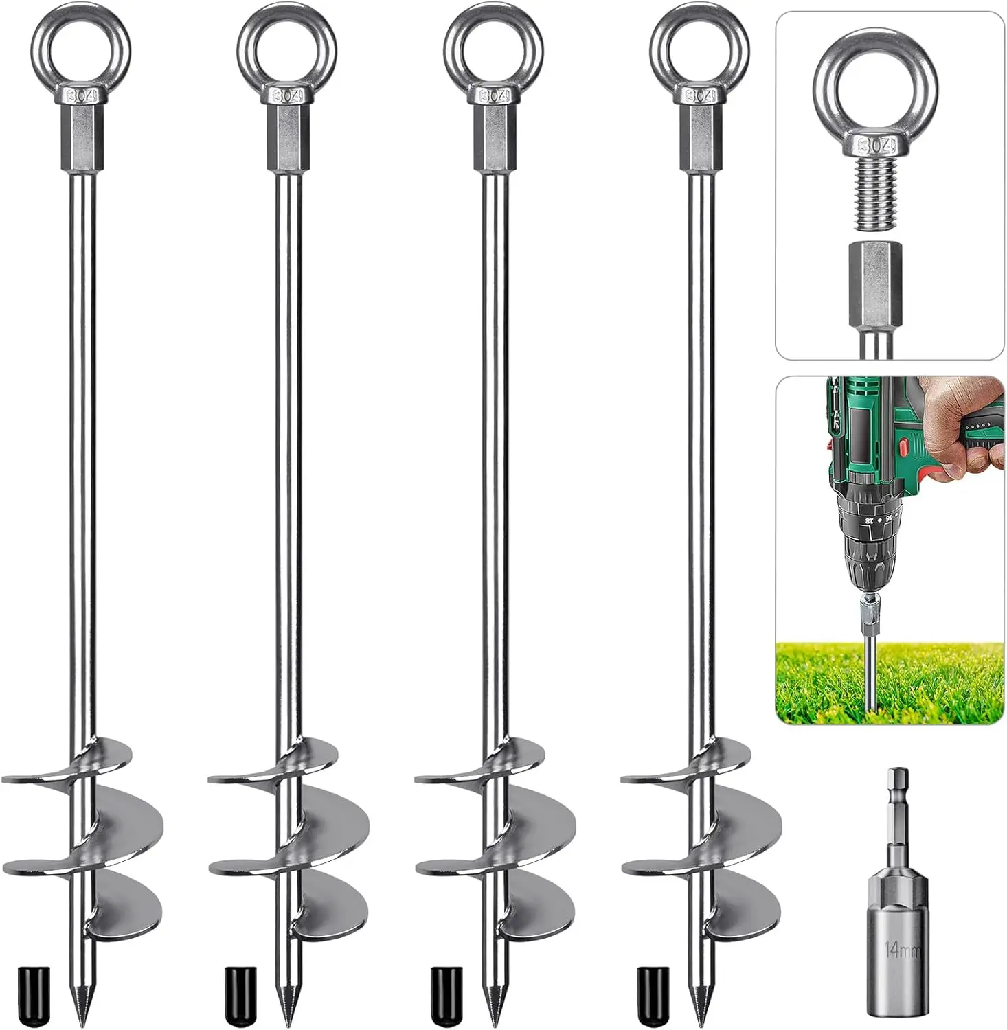30'' Ground Anchors Screw in Heavy Duty 12mm Solid Steel, 3" Spiral Blade with Smooth Edges, Fully Welded Design for Mobile Home
30'' Ground Anchors Screw in Heavy Duty 12mm Solid Steel, 3" Spiral Blade with Smooth Edges, Fully Welded Design for Mobile Home