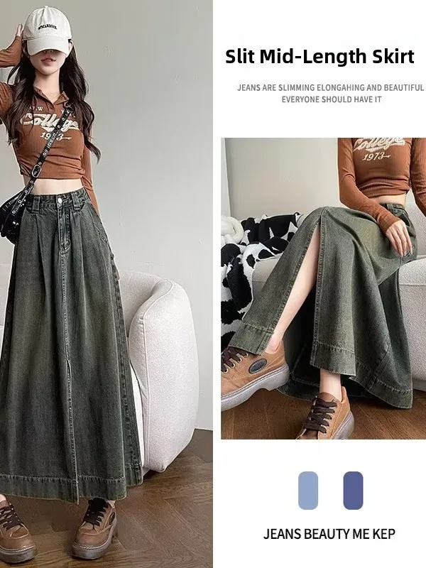 Выцветшая джинсовая юбка в стиле ретро, женская осенне-зимняя юбка больших размеров с разрезом и высокой талией, свободная юбка трапециевидной формы, повседневная одежда
Выцветшая джинсовая юбка в стиле ретро, женская осенне-зимняя юбка больших размеров с разрезом и высокой талией, свободная юбка трапециевидной формы, повседневная одежда
