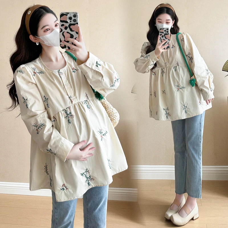 Women Retro Embroidery Sweet Loose Large Size Doll Shirt Top Youth Maternity Ruffle Long Sleeve 25SS 2025 New Style of Pregnant
Women Retro Embroidery Sweet Loose Large Size Doll Shirt Top Youth Maternity Ruffle Long Sleeve 25SS 2025 New Style of Pregnant