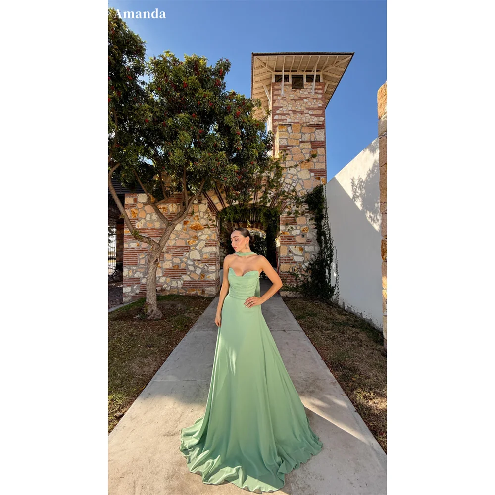 Amanda Customized Green Halter Neck Sleeveless Prom Dress A-Line Draped vestidos de noche Strapless Floor-Length Formal Evening
Amanda Customized Green Halter Neck Sleeveless Prom Dress A-Line Draped vestidos de noche Strapless Floor-Length Formal Evening