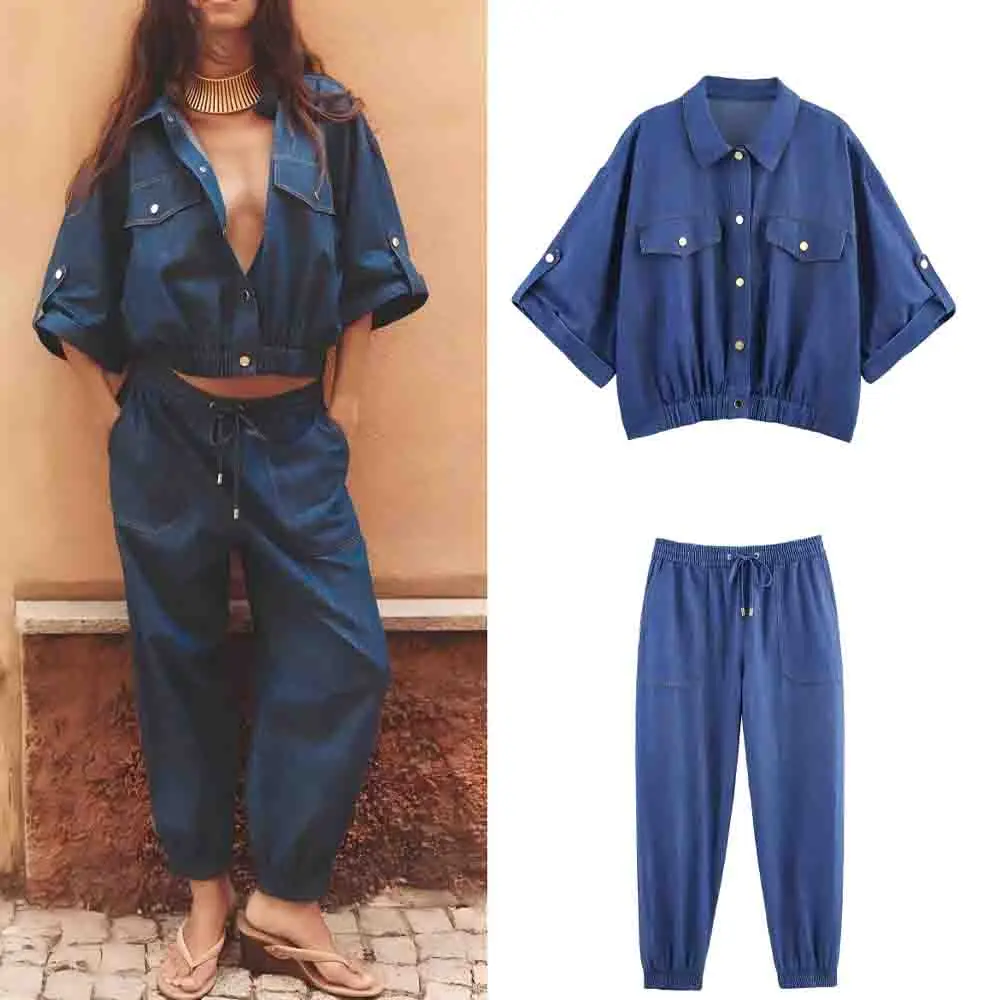Women's New fashion casual single breasted lapel denim jacket coat retro short sleeved women's jacket chic top+Jeans suit
Women's New fashion casual single breasted lapel denim jacket coat retro short sleeved women's jacket chic top+Jeans suit