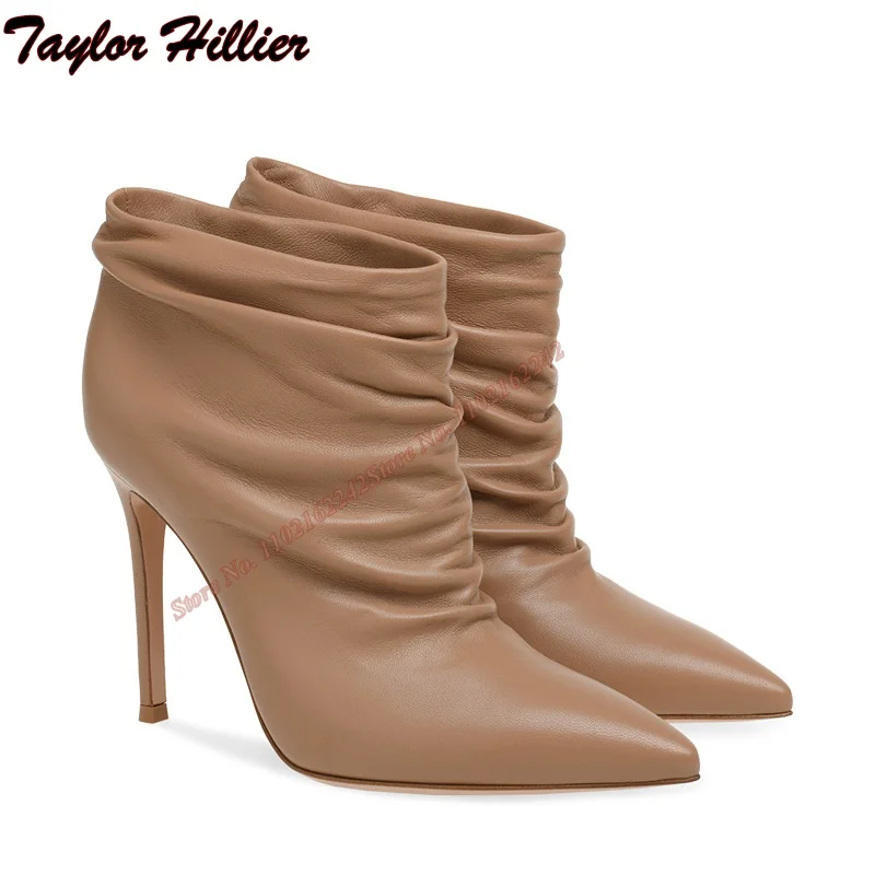 Autumn New Pleated Nude Boots Women'S Pointed Slip-On High Heels Ladies Shoes Fashion Genuine Leather Nude Fashion Boots Large
Autumn New Pleated Nude Boots Women'S Pointed Slip-On High Heels Ladies Shoes Fashion Genuine Leather Nude Fashion Boots Large
