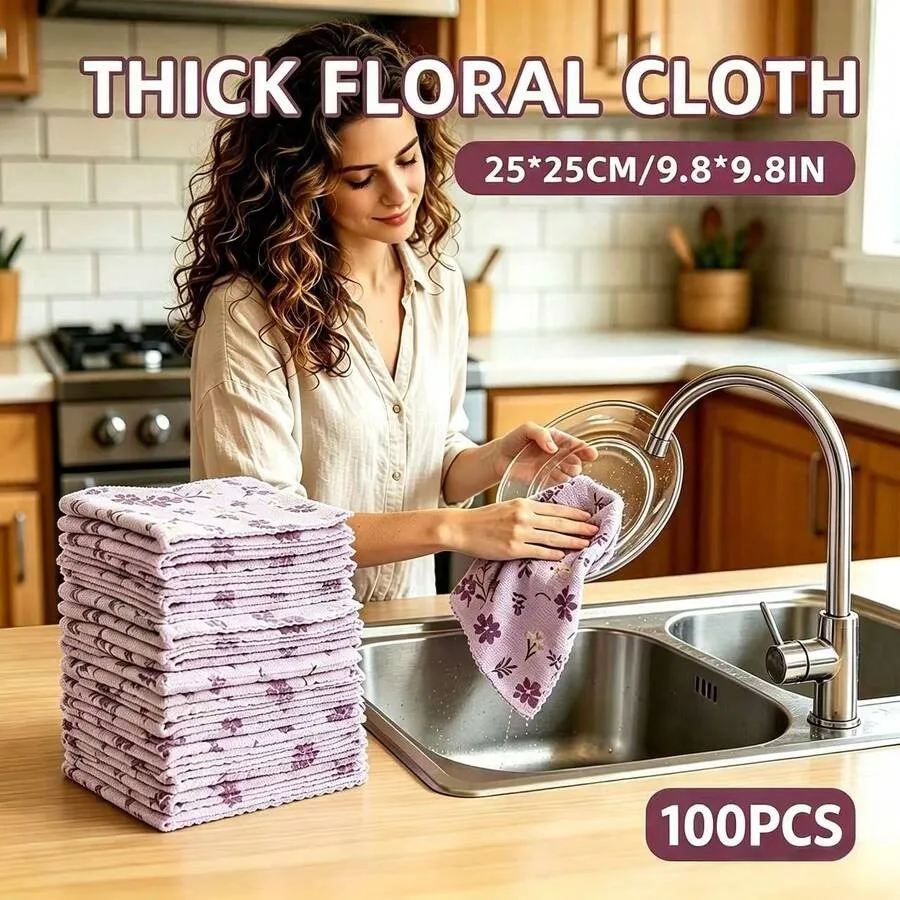 100 Pcs Coral Fleece Cleaning Cloths, 25*25cm Purple and Pink Floral Design, Oil-Resistant, Thickened Enlarged Size Super Absor
100 Pcs Coral Fleece Cleaning Cloths, 25*25cm Purple and Pink Floral Design, Oil-Resistant, Thickened Enlarged Size Super Absor