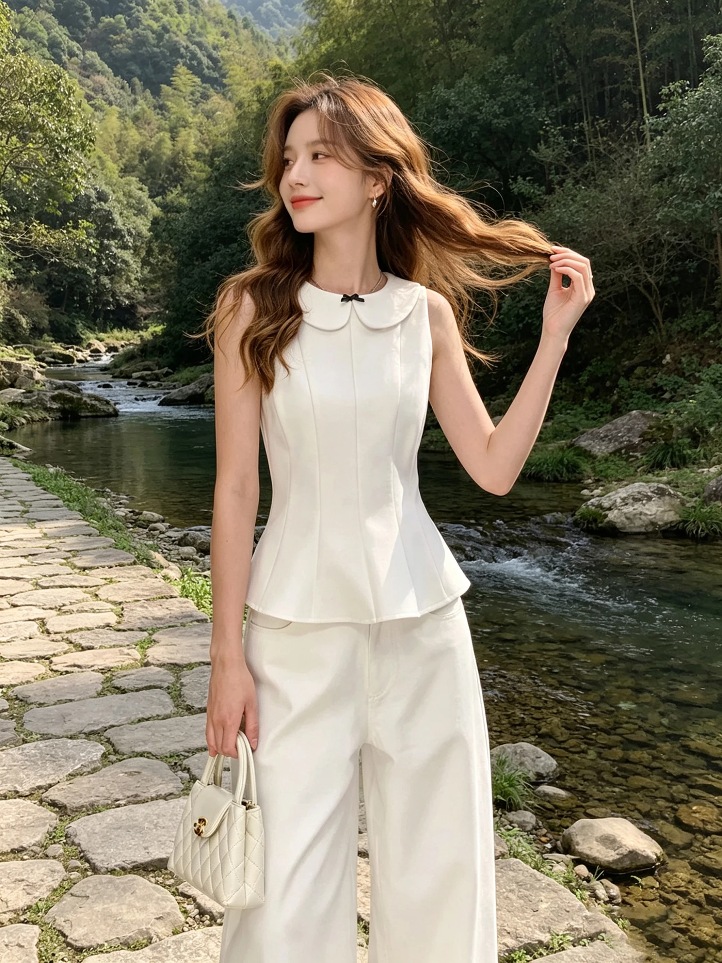 Unique Beautiful White Doll Collar Vest Top Women's Waist-Cinching Slimming Design Sleeveless Shirt Summer Commute Style
Unique Beautiful White Doll Collar Vest Top Women's Waist-Cinching Slimming Design Sleeveless Shirt Summer Commute Style
