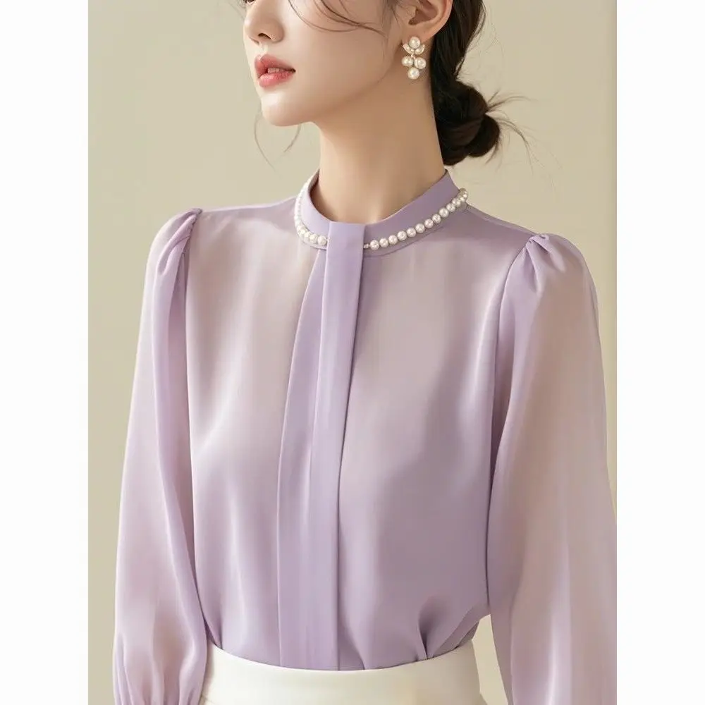 Spring Autumn PURPLE Thin Long Sleeve Chiffon Blouse Ladies Fashion Elegant Perspective O-neck Shirts Women Clothes Pullovers
Spring Autumn PURPLE Thin Long Sleeve Chiffon Blouse Ladies Fashion Elegant Perspective O-neck Shirts Women Clothes Pullovers