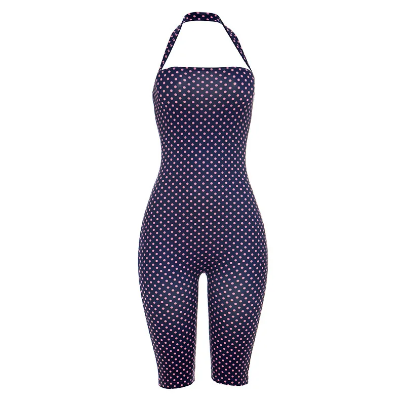 European and American style women's spring and summer new fashion polka dot sleeveless hanging neck slim fit jumpsuit
European and American style women's spring and summer new fashion polka dot sleeveless hanging neck slim fit jumpsuit