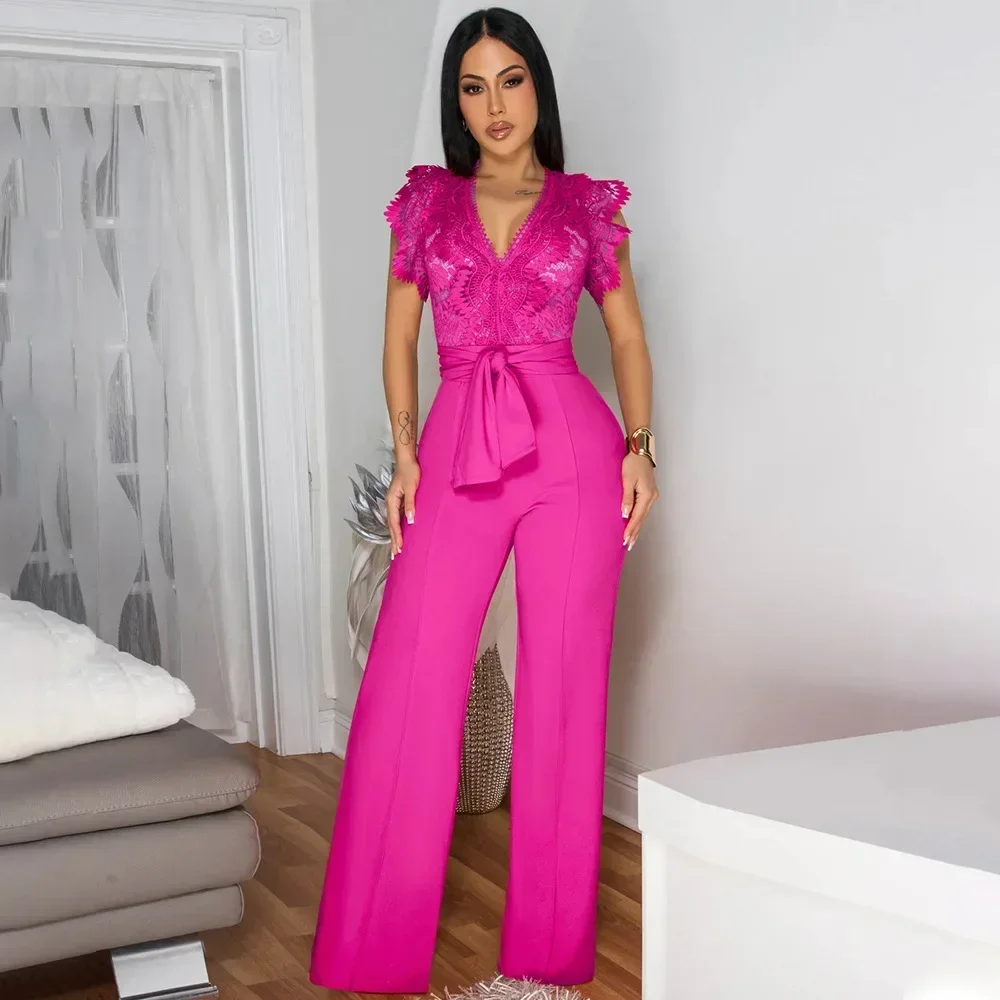 Fashion Women Lace Embrodiay Patchwork Wide Leg Jumpsuits 2025 V-neck Sexy Birthday Party Outfits One Piece Suit Rompers
Fashion Women Lace Embrodiay Patchwork Wide Leg Jumpsuits 2025 V-neck Sexy Birthday Party Outfits One Piece Suit Rompers
