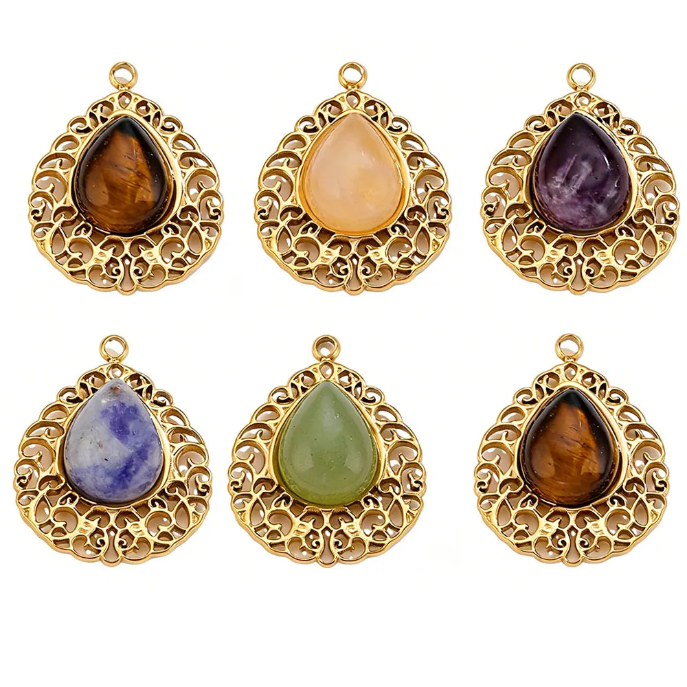 4pcs Boho Stainless Steel Vintage Natural Tiger Eye Teardrop Charms Filigree Pendants for DIY Necklace Jewelry Making Supplies
4pcs Boho Stainless Steel Vintage Natural Tiger Eye Teardrop Charms Filigree Pendants for DIY Necklace Jewelry Making Supplies