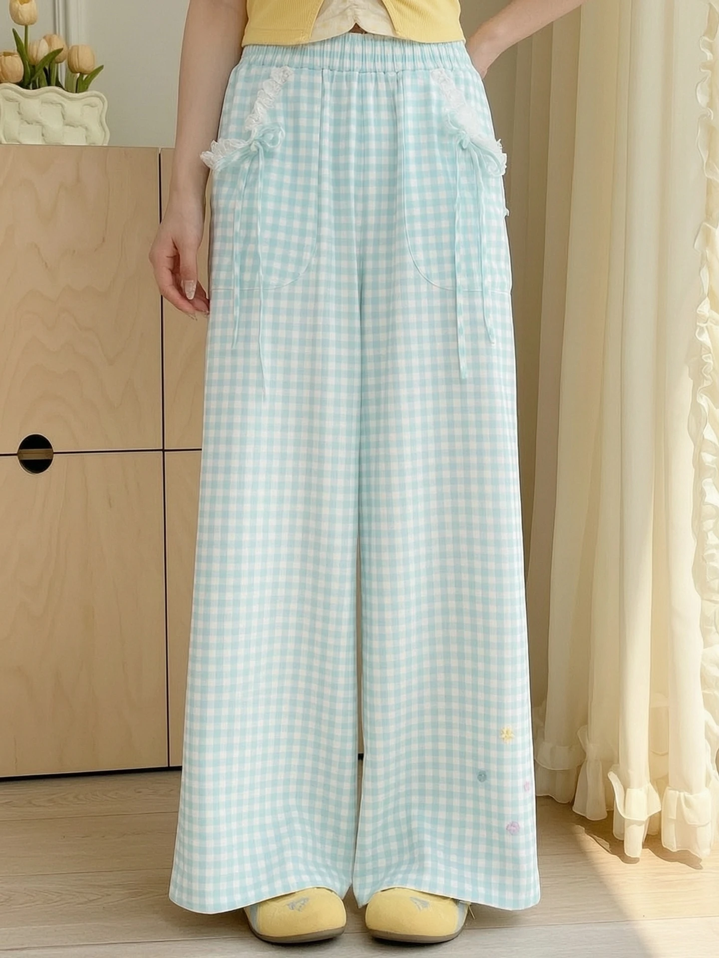 High Waist Casual Pants Women's New Style Plaid Lace Design Sensation Drapey Wide Leg Long Summer Sweet Style Straight Leg
High Waist Casual Pants Women's New Style Plaid Lace Design Sensation Drapey Wide Leg Long Summer Sweet Style Straight Leg