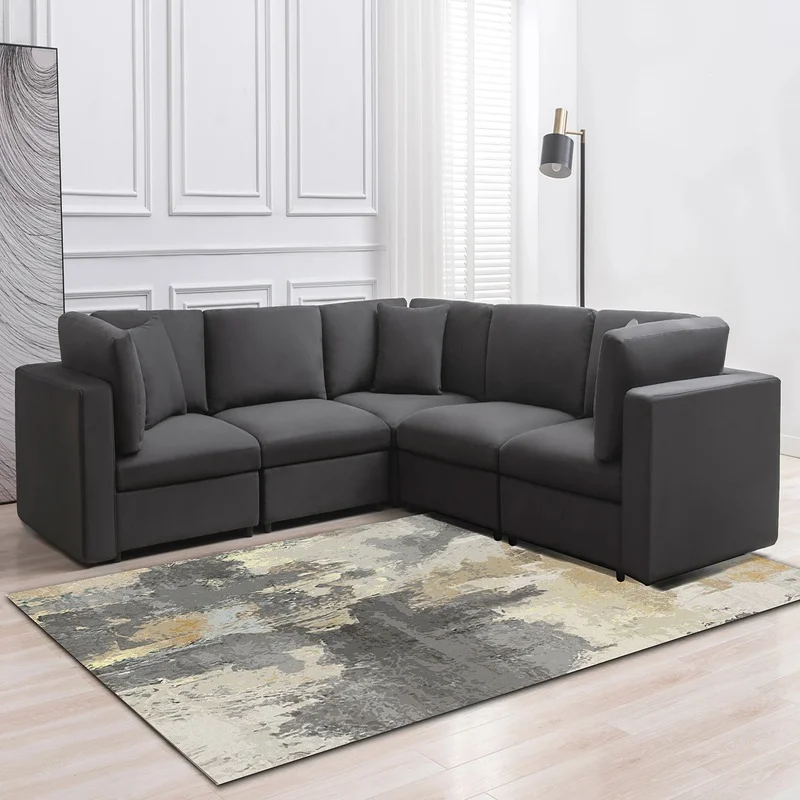 Combination Sectional Sofa with Ottoman, Velvet 6-Seat Convertible Couch
Combination Sectional Sofa with Ottoman, Velvet 6-Seat Convertible Couch