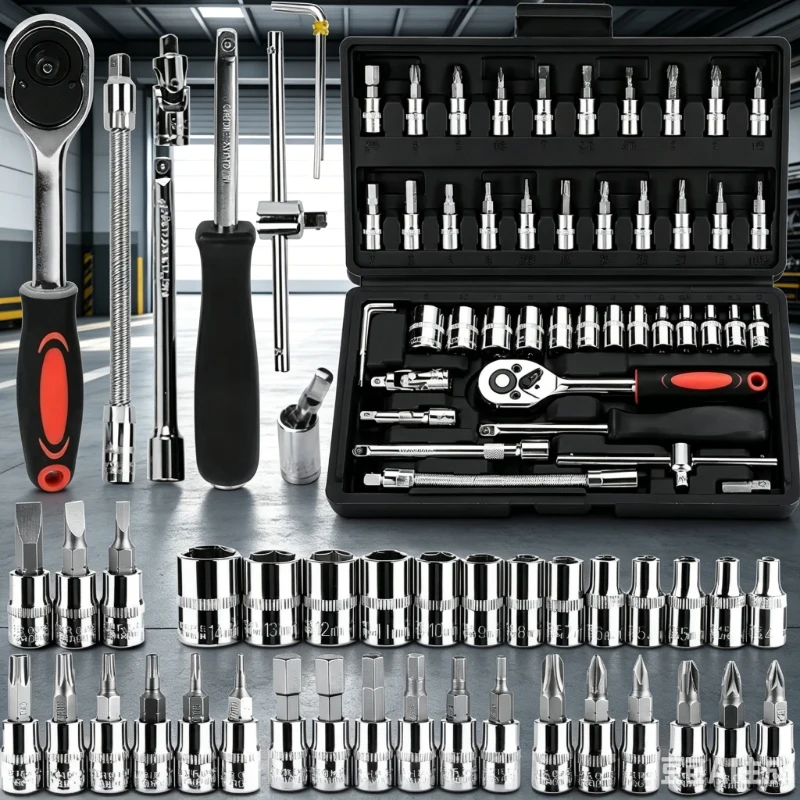 Black 46Pcs 1/4 Inch Socket Wrench Set, Portable Ratchet Tools Kit, Durable Repair Tools for Car and Home Use
Black 46Pcs 1/4 Inch Socket Wrench Set, Portable Ratchet Tools Kit, Durable Repair Tools for Car and Home Use