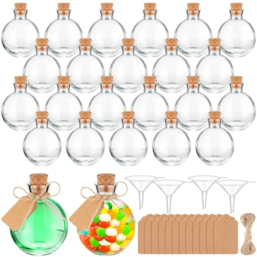 Sets 5 oz Mini Glass Bottle with Cork Lids Round Small Decorative Jar Ball Shaped Glass Potion Bottles with Tags, Ropes and Fun
Sets 5 oz Mini Glass Bottle with Cork Lids Round Small Decorative Jar Ball Shaped Glass Potion Bottles with Tags, Ropes and Fun