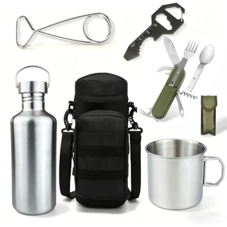 42oz Stainless Steel Water Bottle + 24oz Cup, Carry Bag, Folding Cutlery Set, Wide Mouth Bushcraft Gear for Hiking, Camping, Su
42oz Stainless Steel Water Bottle + 24oz Cup, Carry Bag, Folding Cutlery Set, Wide Mouth Bushcraft Gear for Hiking, Camping, Su