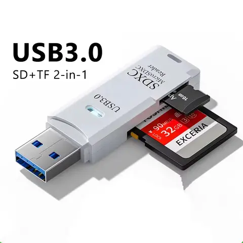 Lecteur de cartes USB 3.0/2.0 multifonctionnel 2-en-1 haute vitesse compatible avec les cartes TF SD pour ordinateur/tablette/appareil photo/ordinateur portable/voiture