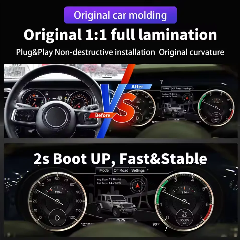 12.3” Digital Instrument Cluster Display For Jeep Wrangler JL 2018-2023 Speedometer 1920*720/2S Fast Boot/Plug&Play
12.3” Digital Instrument Cluster Display For Jeep Wrangler JL 2018-2023 Speedometer 1920*720/2S Fast Boot/Plug&Play