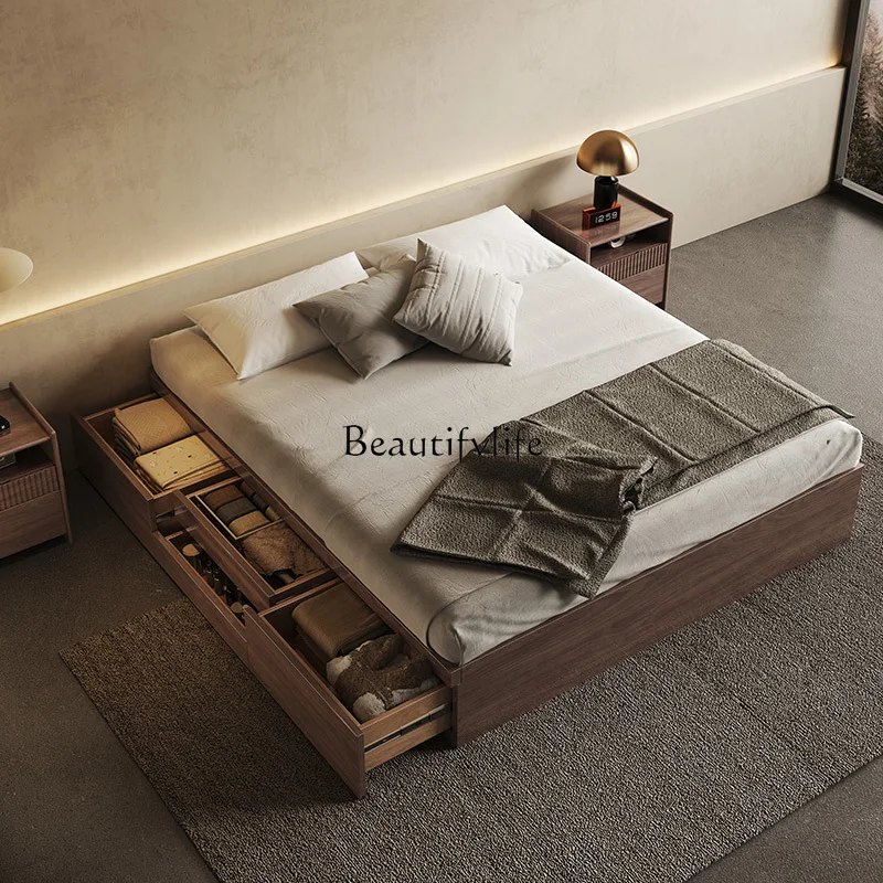 Black walnut no bedside storage solid wood high box bed small apartment storage tatami drawer box floor
Black walnut no bedside storage solid wood high box bed small apartment storage tatami drawer box floor