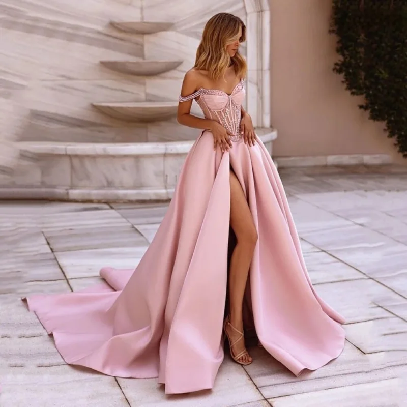 Pink A-Line Prom Dress Off The Shoulder Backless Party Gowns Sweetheart Pearls Formal Evening Dress Party Dresses Customized
Pink A-Line Prom Dress Off The Shoulder Backless Party Gowns Sweetheart Pearls Formal Evening Dress Party Dresses Customized