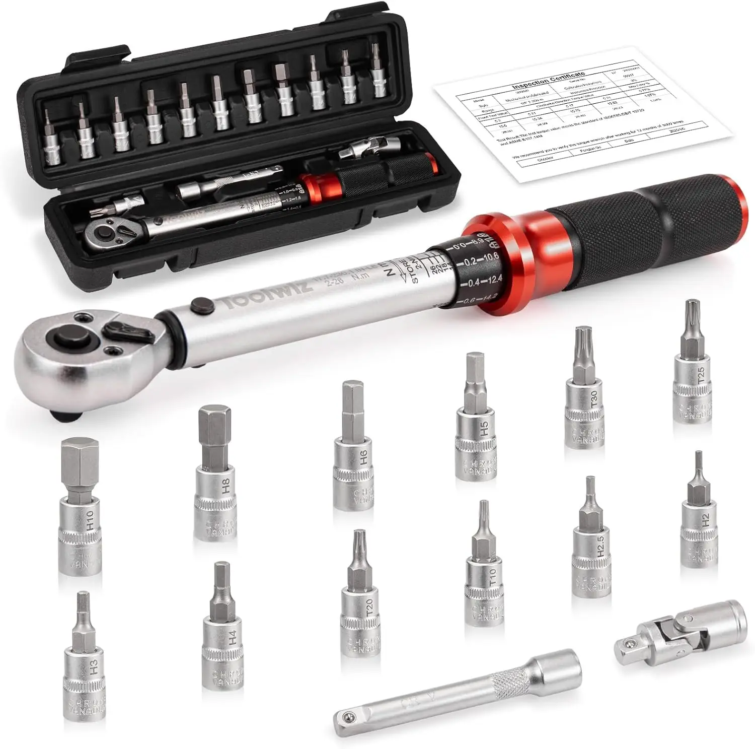 1/4" Torque Wrench Set 15pcs 2-26Nm 72-Tooth Click Type for Bike Car
1/4" Torque Wrench Set 15pcs 2-26Nm 72-Tooth Click Type for Bike Car