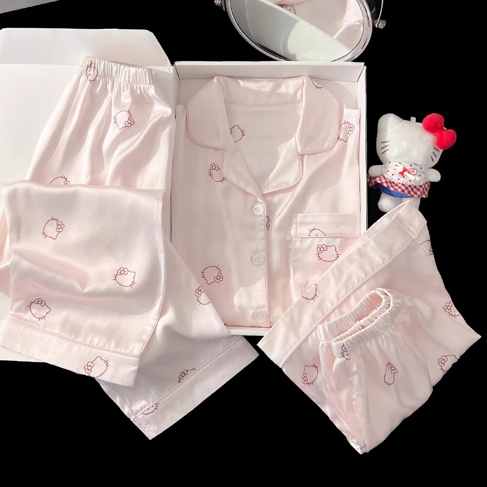 Hello Kittywomen's Ice Silk Pajamas Summer Sweet Short Sleeve Shorts Long Pants 3-Piece Home Clothes 2025Women's Summernew Model
Hello Kittywomen's Ice Silk Pajamas Summer Sweet Short Sleeve Shorts Long Pants 3-Piece Home Clothes 2025Women's Summernew Model