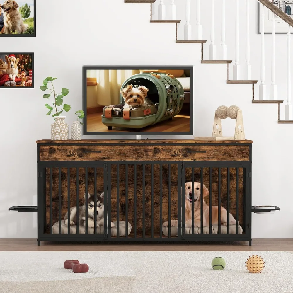 Double Dog Crate Furniture, Indoor Large Heavy Duty, 72x24x36 inch Dog Crate Furniture for 2 Dogs with Bowl Stand
Double Dog Crate Furniture, Indoor Large Heavy Duty, 72x24x36 inch Dog Crate Furniture for 2 Dogs with Bowl Stand