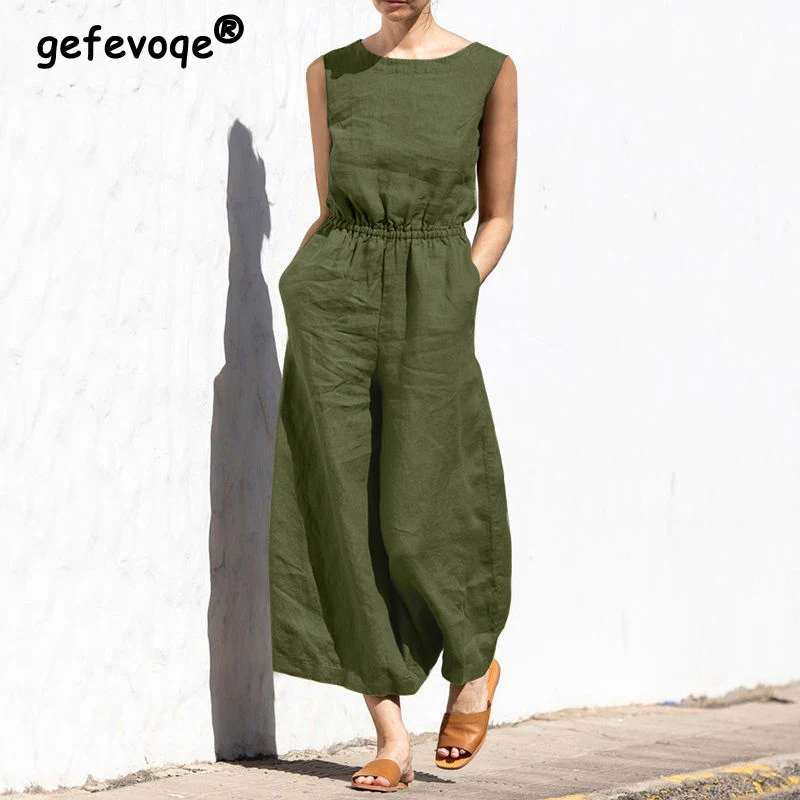 2024 New Summer Fashion Vintage Cotton Linen Sleeveless Wide Leg Jumpsuits Casual Streetwear Solid Loose Pockets Rompers Outfits
2024 New Summer Fashion Vintage Cotton Linen Sleeveless Wide Leg Jumpsuits Casual Streetwear Solid Loose Pockets Rompers Outfits