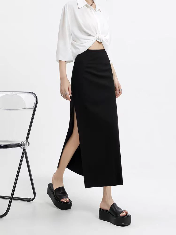 Black Sexy Side Slits Skirts for Women Korean Elegant Office Lady Casual Hip Midi Skirt High Waist Simple All-Match A Line Skirt 
Black Sexy Side Slits Skirts for Women Korean Elegant Office Lady Casual Hip Midi Skirt High Waist Simple All-Match A Line Skirt