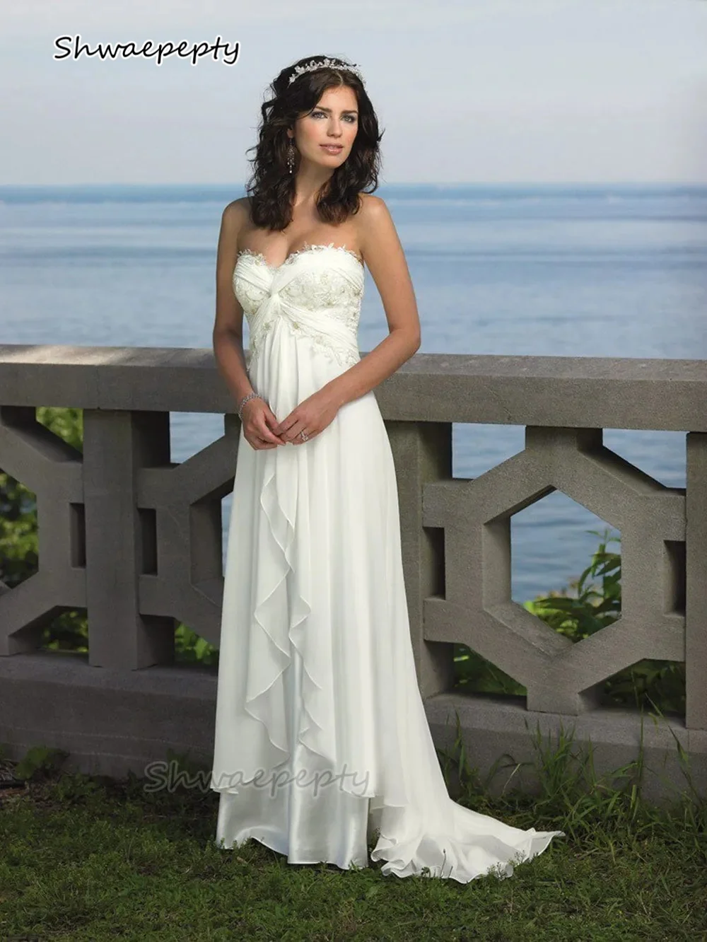 Empire Waist Beach Wedding Dress A-Line Strapless Long Chiffon Boho Bridal Gown Lace Appliques Summer Vestidos Customized
Empire Waist Beach Wedding Dress A-Line Strapless Long Chiffon Boho Bridal Gown Lace Appliques Summer Vestidos Customized