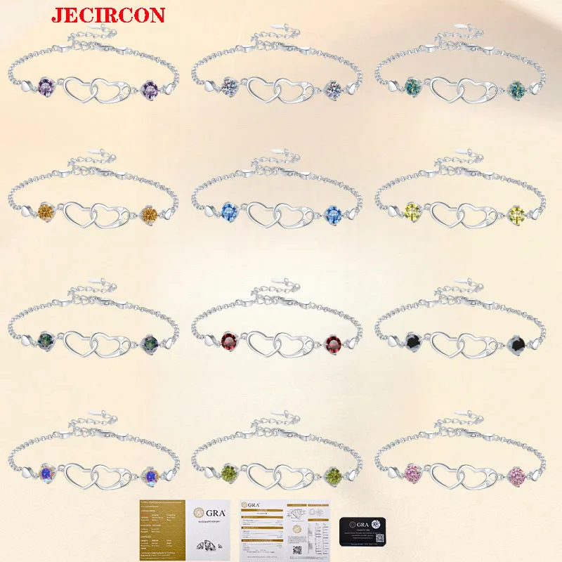 JECIRCON S925 браслет из стерлингового серебра с муассанитом для женщин, блестящий двойной 0,5 карата, красочная цепочка на руку в форме бриллианта и сердца GRA
JECIRCON S925 браслет из стерлингового серебра с муассанитом для женщин, блестящий двойной 0,5 карата, красочная цепочка на руку в форме бриллианта и сердца GRA